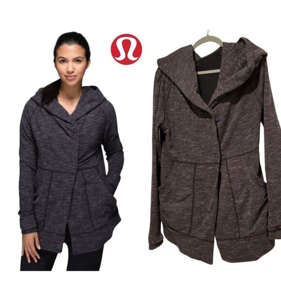 LULULEMON Find Your Centre Wrap Heathered Marled Black French Terry; Size 4 - Picture 13 of 13